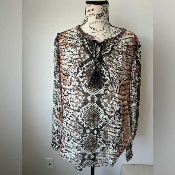 Hale Bob Shrivana Chiffon Animal Print Top 100% Silk - size M - Picture 3 of 11